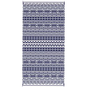 Reversible Outdoor Rug, Waterproof Plastic Straw With Carry Bag, 9 X 18, Blue & White Geometric Wall (Color: Blue)
