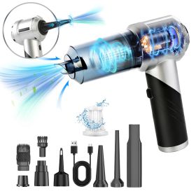 1Pc Cordless Car Vacuum Cleaner Portable Handheld Vacuum With 20000PA Suction Brushless Motor 3 Suction Levels Type-C Rechargeable Compressed Air (Color: Silver)