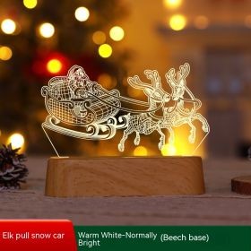 Christmas Decoration 3D Lamp Acrylic LED Night Lights New Year Valentines Day Christmas Kids Gift Christmas Ornaments (Option: Elk Pull Snowmobile Wood Grain-Warm White)