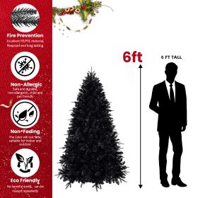 Prelit Black Christmas Tree With White Lights Artificial Fake Christmas Tree With PE&PVC Branch Tips For Halloween And Xmas Tree For Holiday Deco (Option: 6ft)