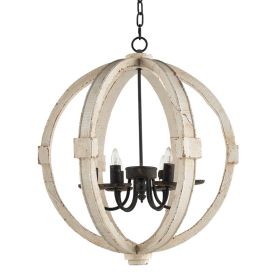 6 - Light Wood Chandelier With Adjustable Chain For Kitchen, Dining Hall Entrance, Bulb Not Included (Color: White)